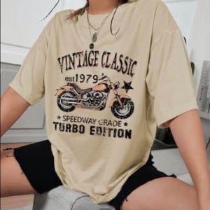 SHEIN Oversized Motorcycle Tshirt, Vintage Classic Moto Tee, Cream Color NWOT